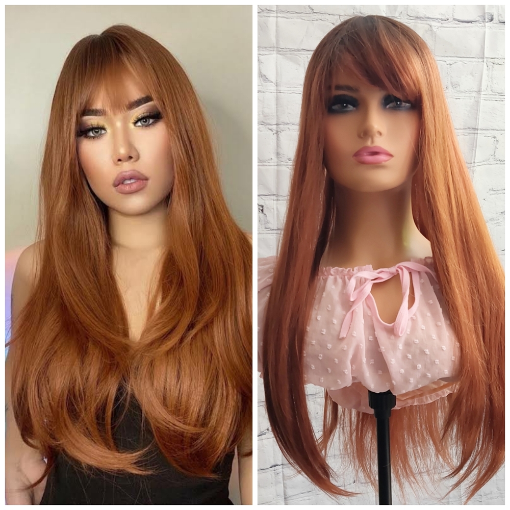 Beautiful Deep Ginger w/ Dark Root Synthetic Wig